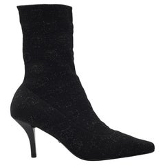 Gucci GG Monogram Kint Black Sock Boot Heels Black EU 39