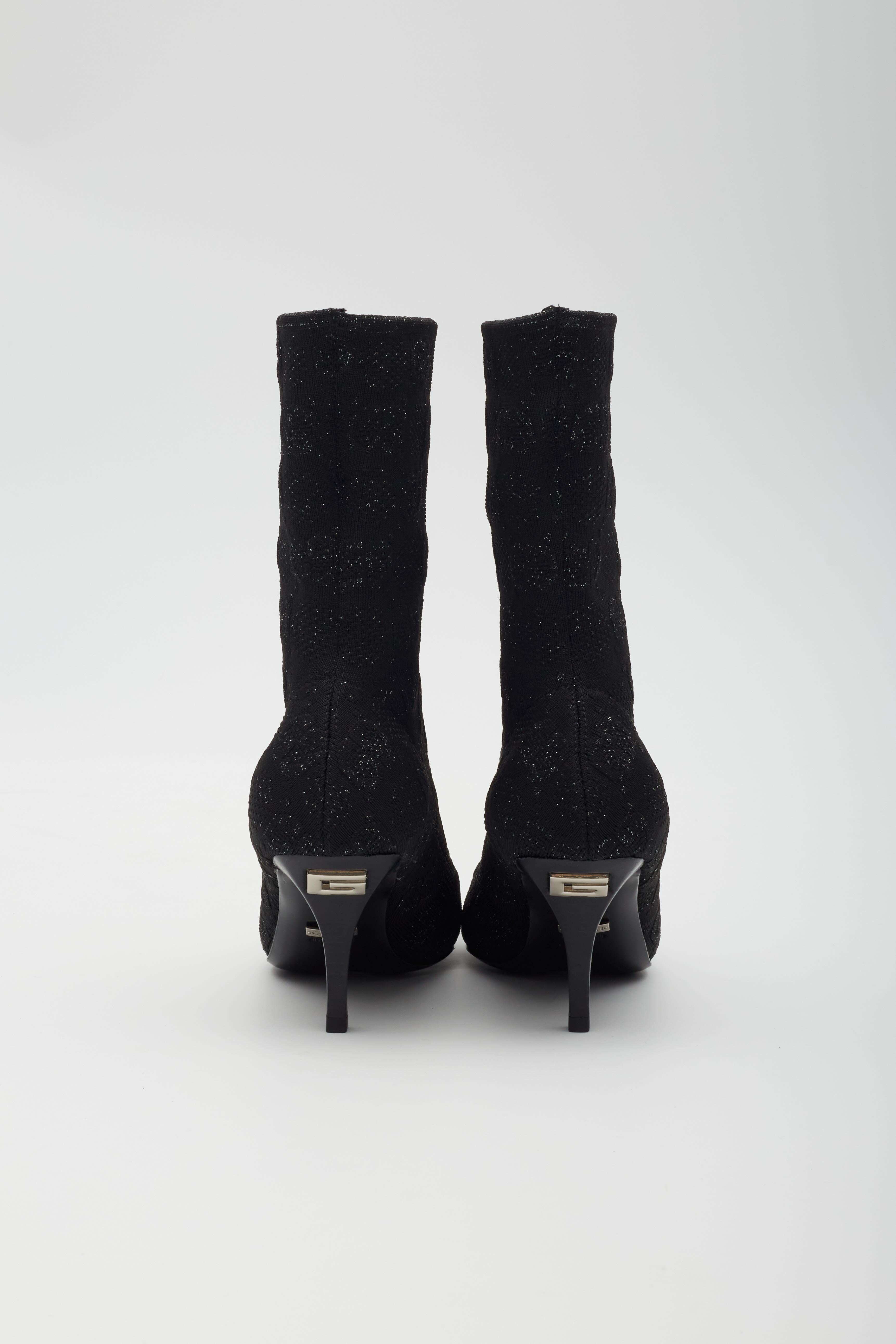 Women's Gucci GG Monogram Kint Black Sock Boot Heels Black  EU 41 For Sale