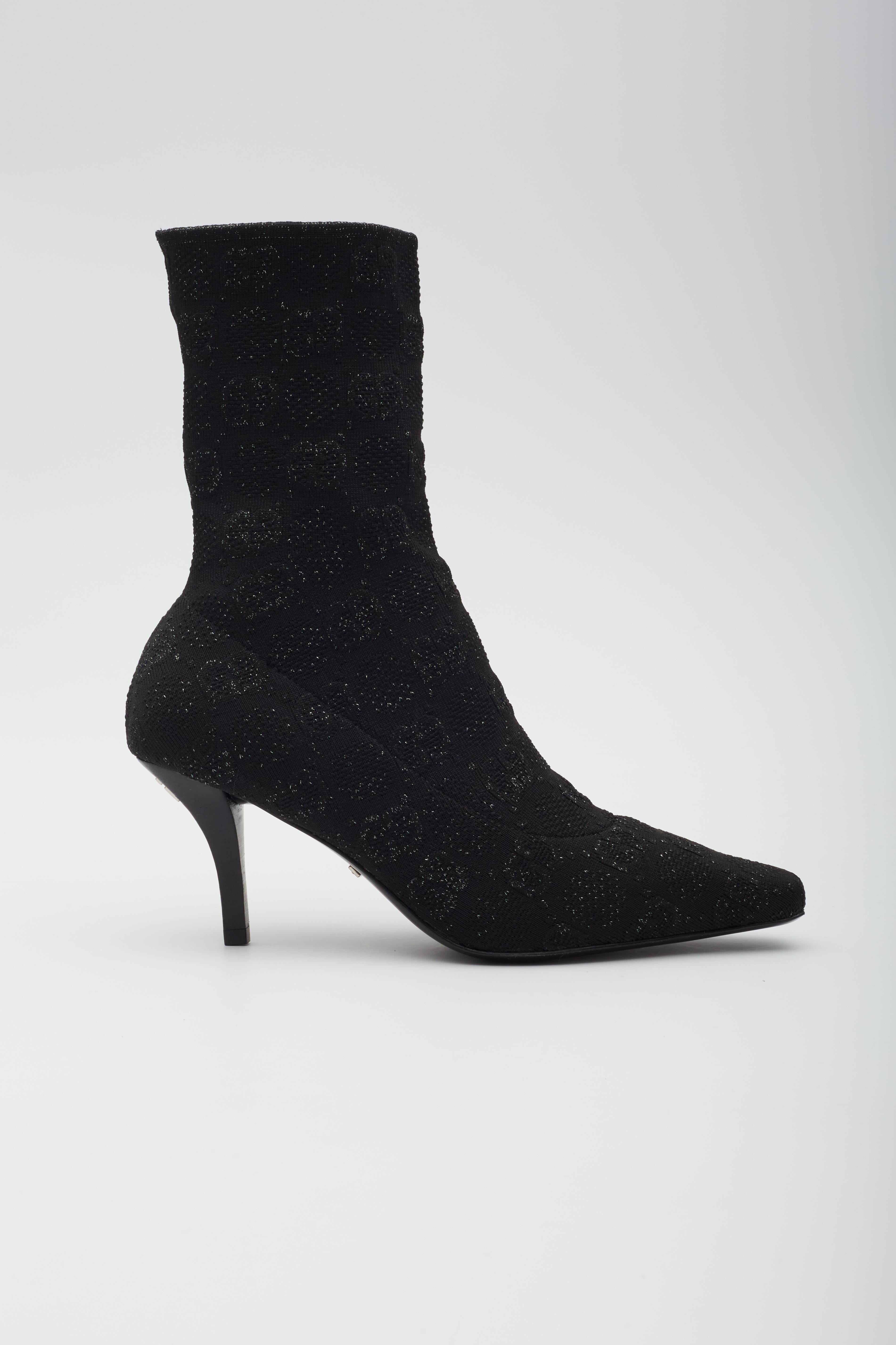 Gucci GG Monogram Kint Black Sock Boot Heels Black  EU 41 For Sale 2