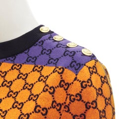 GUCCI GG monogram logomania colorblocekd vintage logo button pullover sweater XS