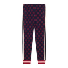 Gucci GG Monogram Red Jacquard Navy Pants (M)