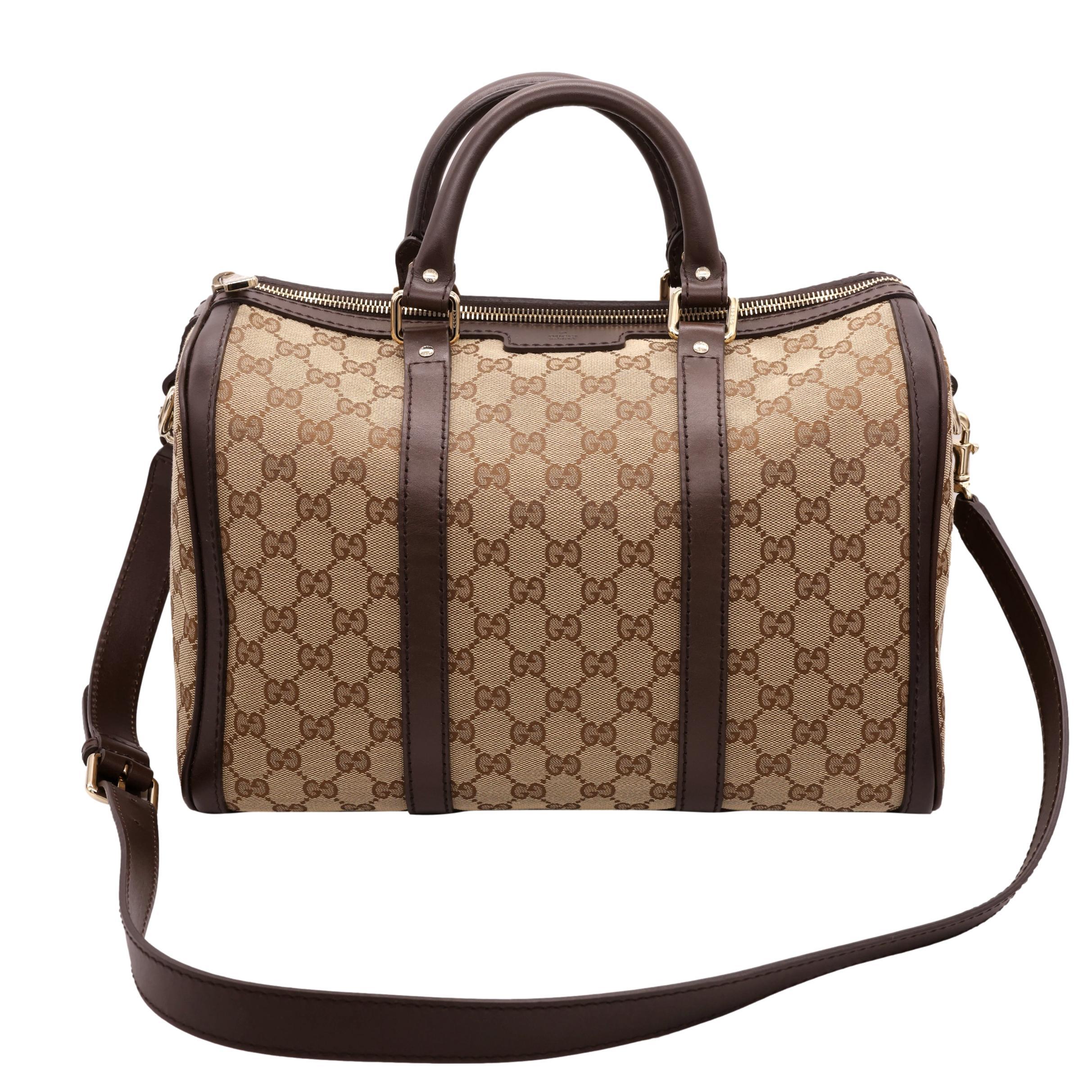 Gucci GG Monogram Supreme Canvas Brown Boston Top Handle Crossbody Bag, 2020. This classic Gucci 