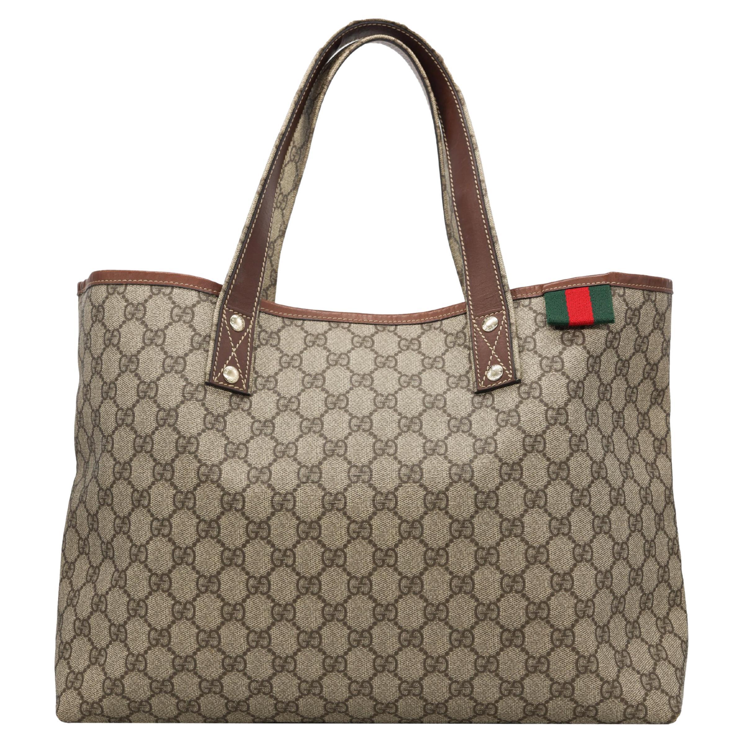 Gucci GG Monogram Supreme Brown Canvas Medium Shelly Tote Bag For Sale at  1stDibs