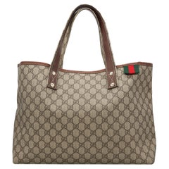 Used Gucci GG Monogram Supreme Brown Canvas Medium Shelly Tote Bag