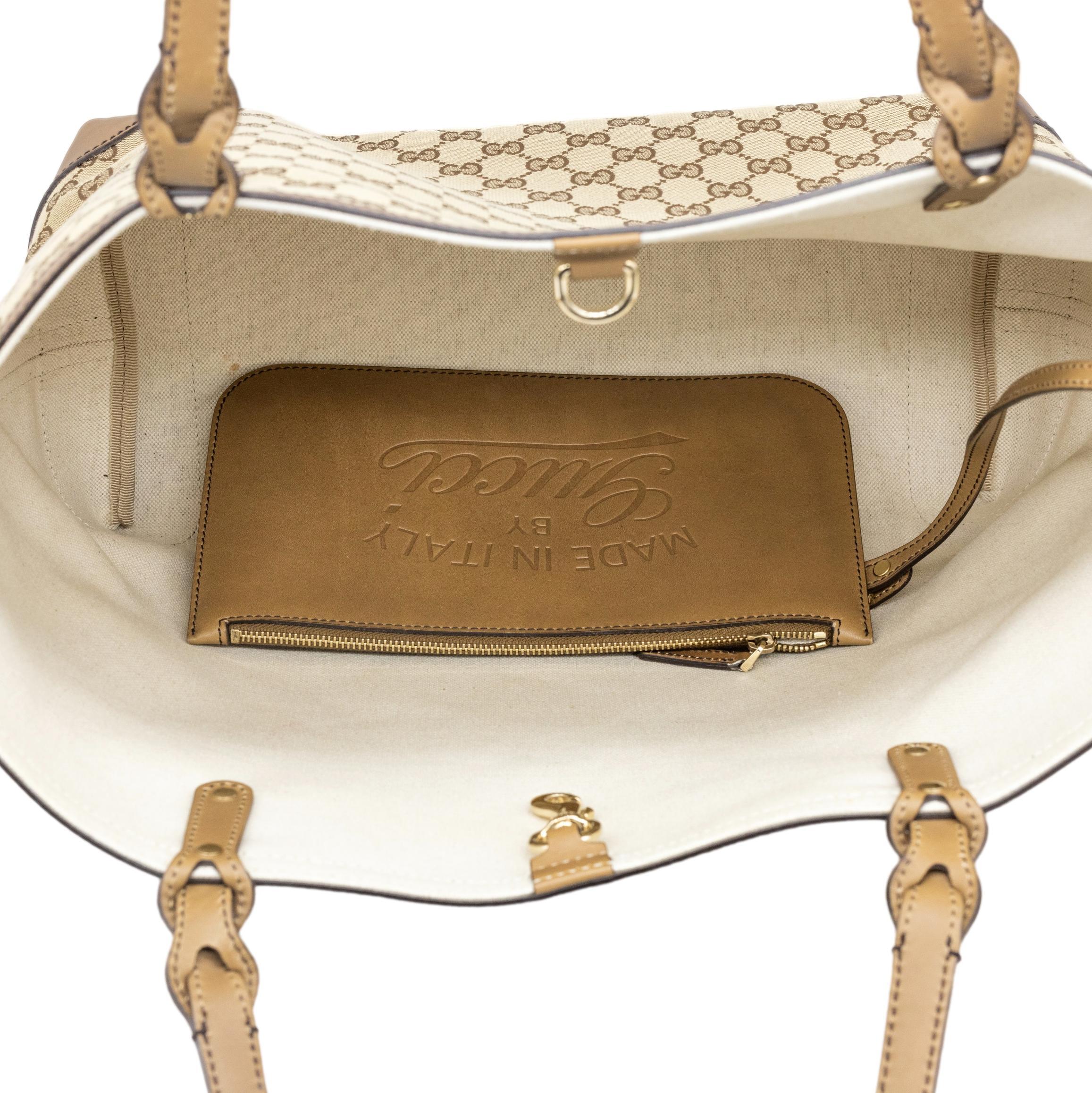 Gucci GG Monogram Supreme Canvas Tan Tote Shoulder Medium Craft Bag 5