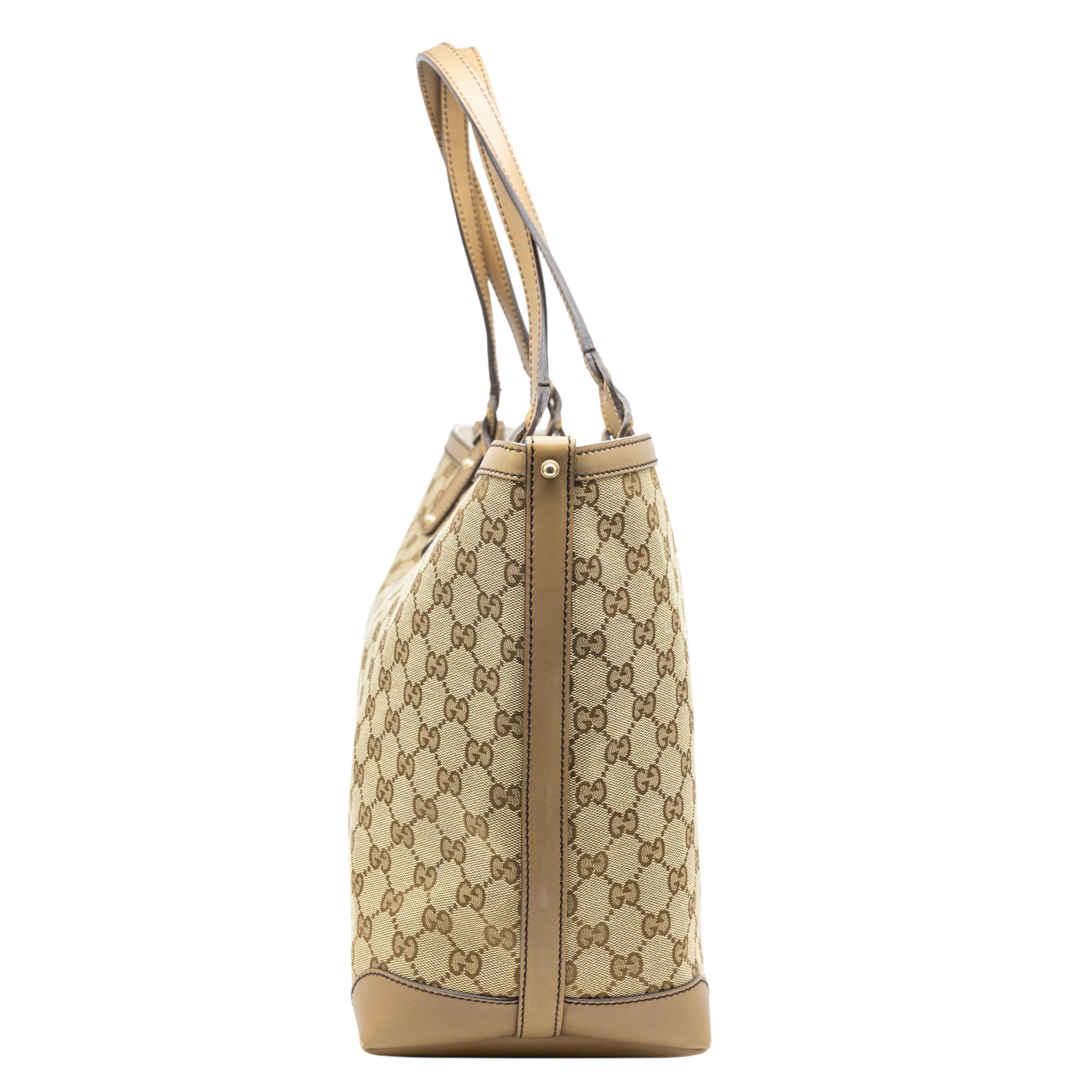 Brown Gucci GG Monogram Supreme Canvas Tan Tote Shoulder Medium Craft Bag