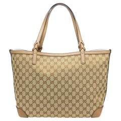 Used Gucci GG Monogram Supreme Canvas Tan Tote Shoulder Medium Craft Bag