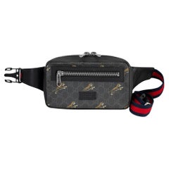 Gucci GG Monogram Supreme Tigers Black Leather Bestiary Belt Bag