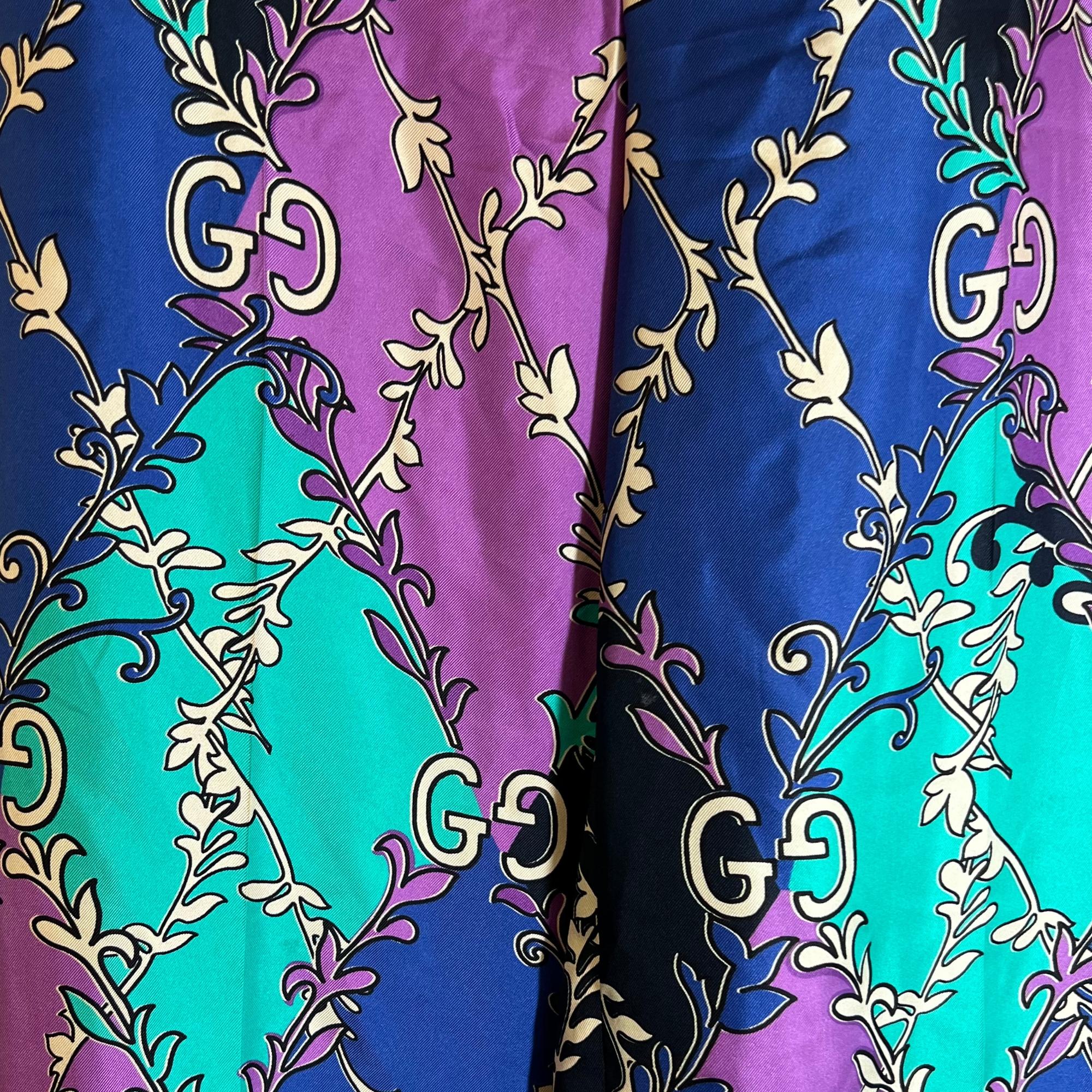 Women's Gucci GG Monogram Vines Multicolor Silk Wide Leg Pants (US 6  28 Waist)