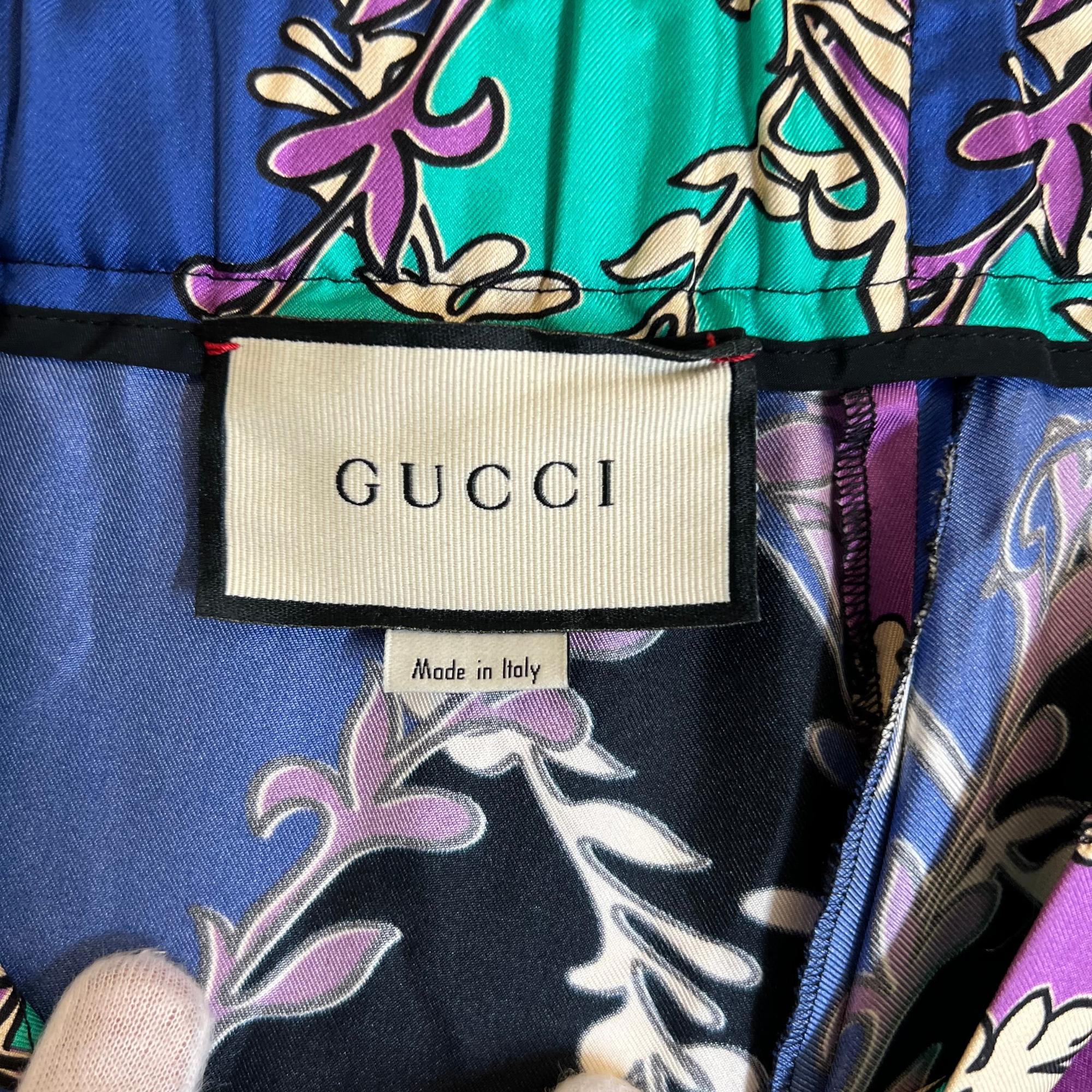 Gucci GG Monogram Vines Multicolor Silk Wide Leg Pants (US 6  28 Waist) 2