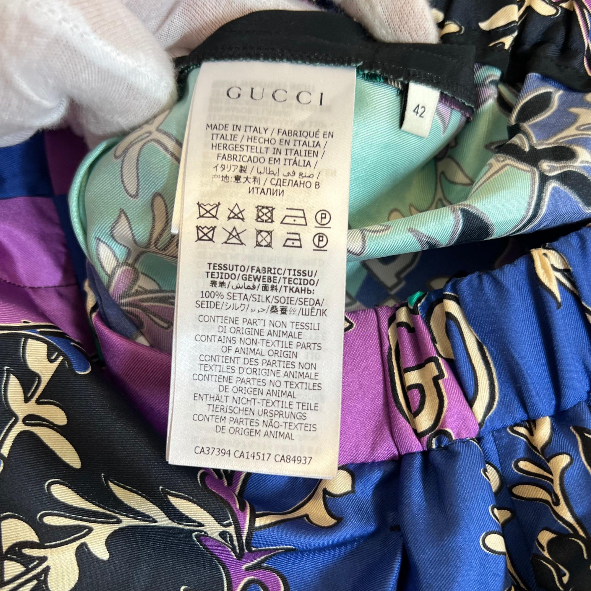 Gucci GG Monogram Vines Multicolor Silk Wide Leg Pants (US 6  28 Waist) 3
