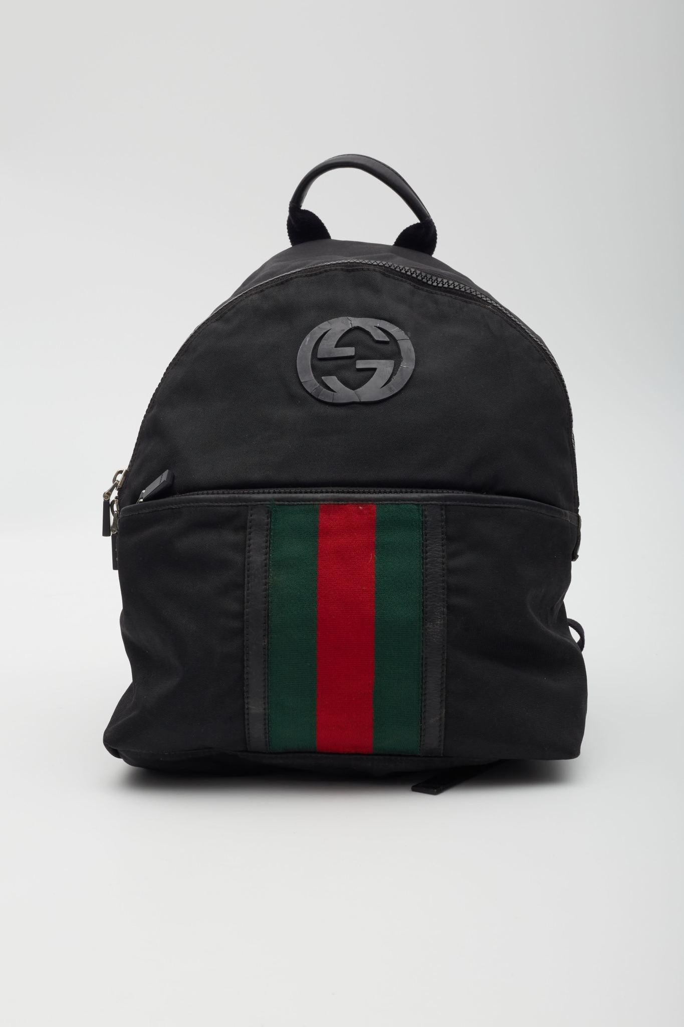 Gucci GG Monogram Web Classic Backpack Black In Good Condition For Sale In Montreal, Quebec