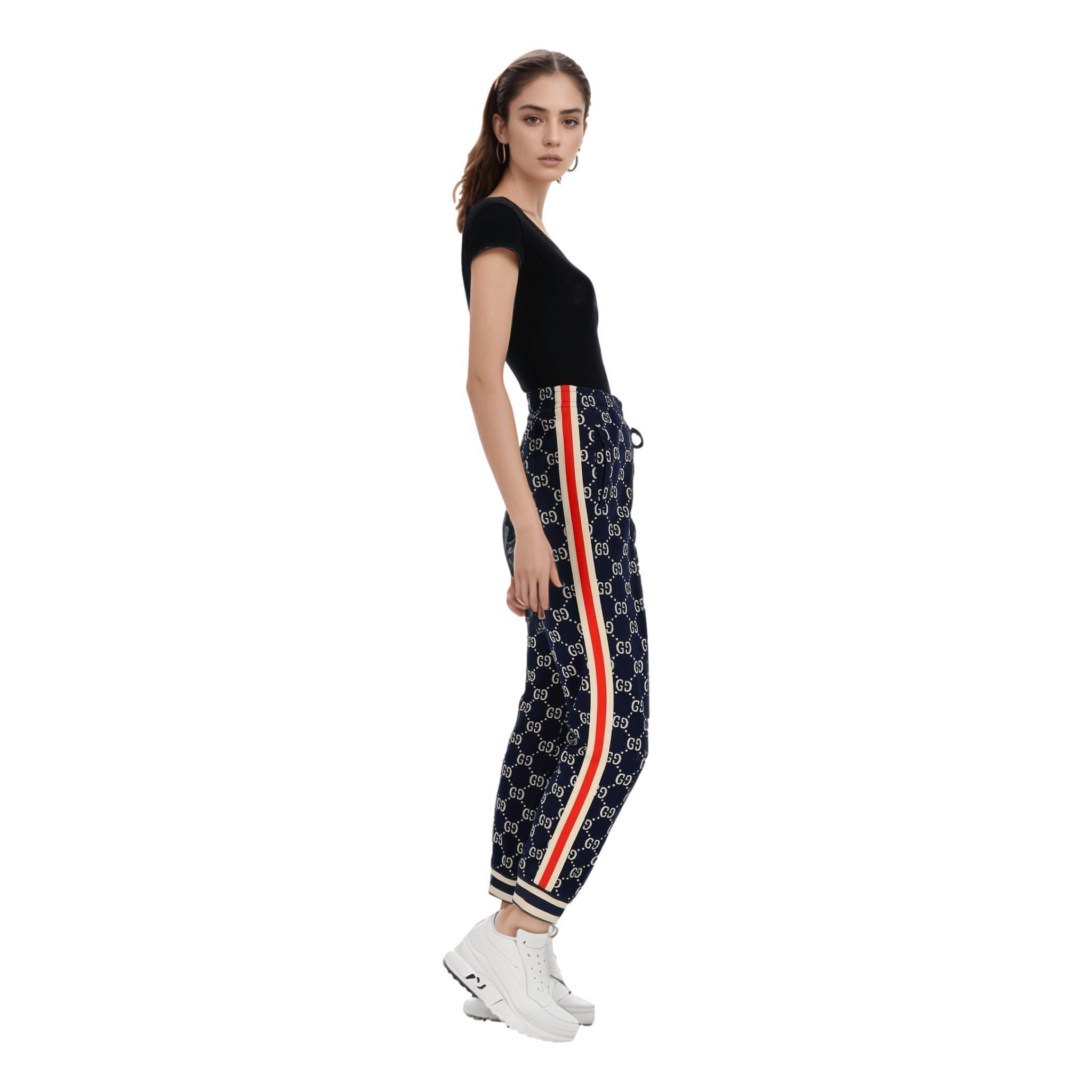 Black Gucci GG Monogram Web Stripe Jersey Cotton Track Bottoms