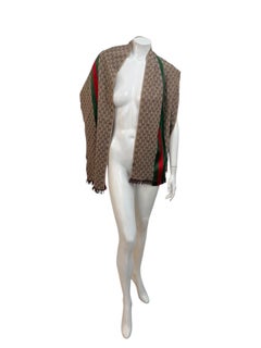 Gucci GG Monogram Web Stripe Wool Silk Scarf, Made in Italy