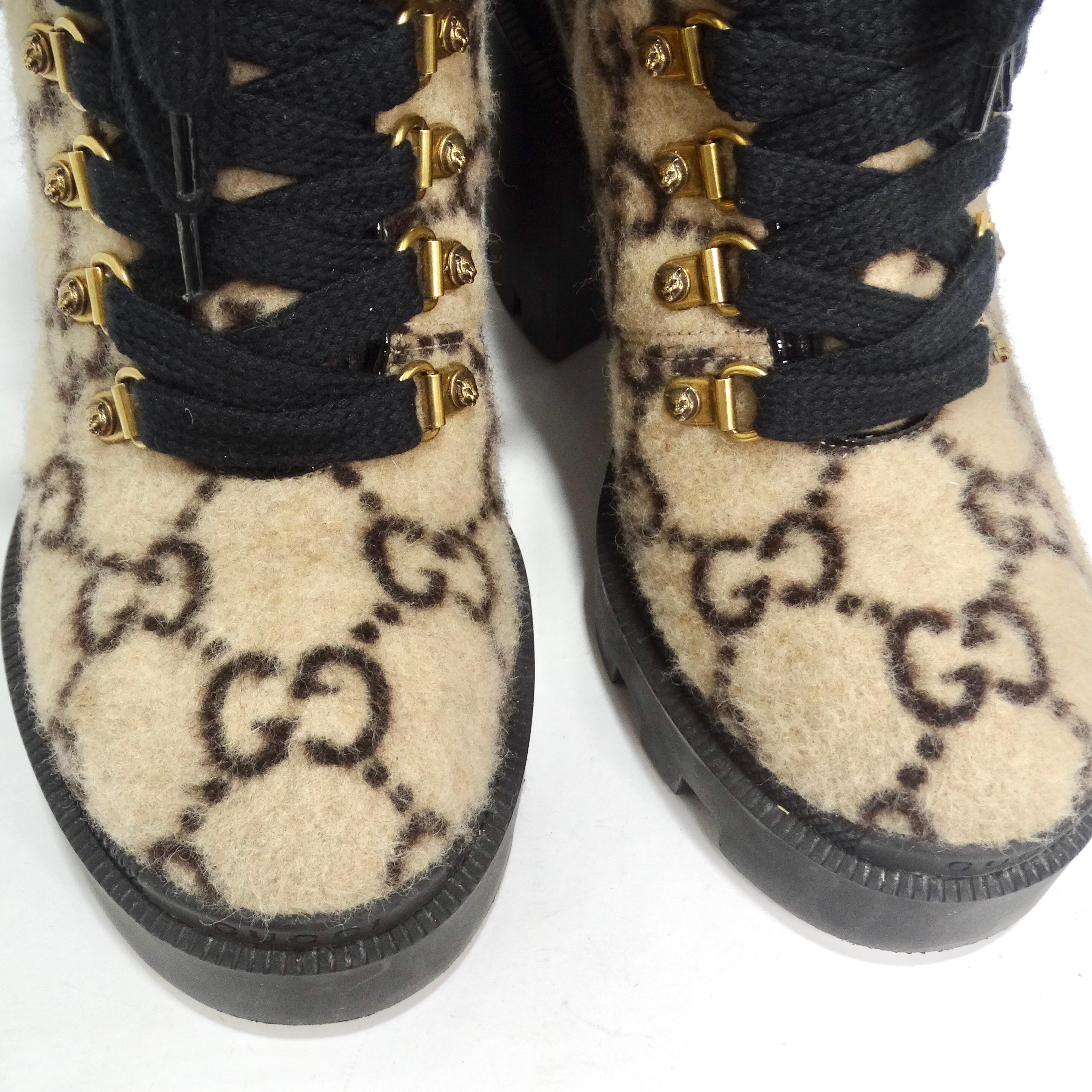 Gucci GG Monogram Wool Ankle Boots In Excellent Condition For Sale In Scottsdale, AZ