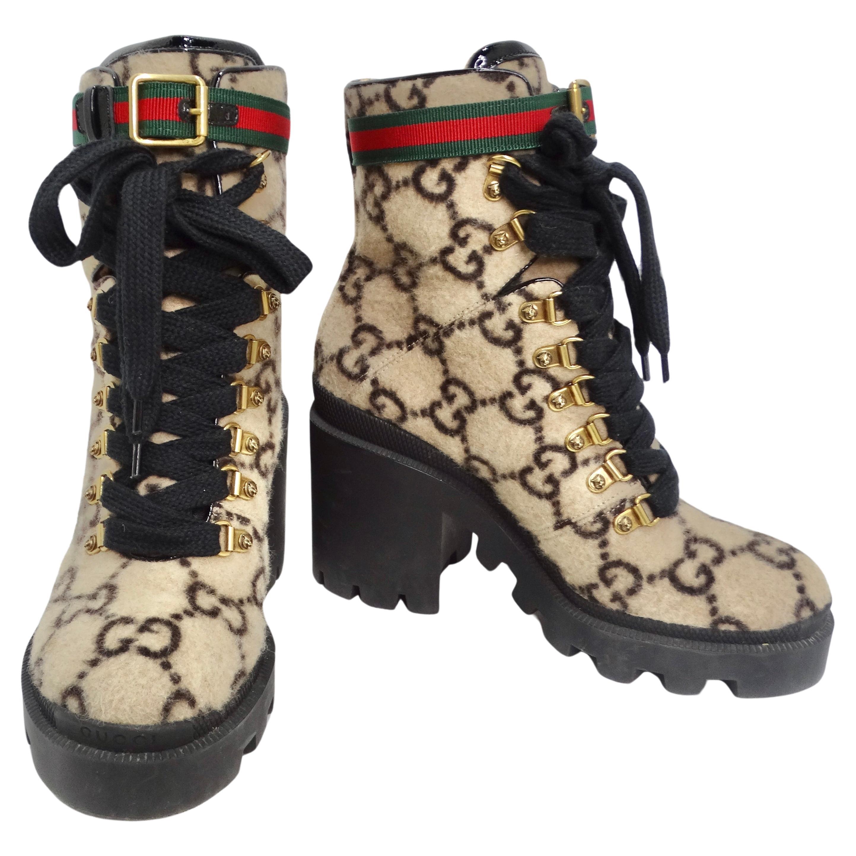 Gucci GG Monogram Wool Ankle Boots For Sale