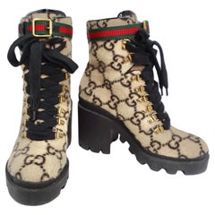 Used Gucci GG Monogram Wool Ankle Boots