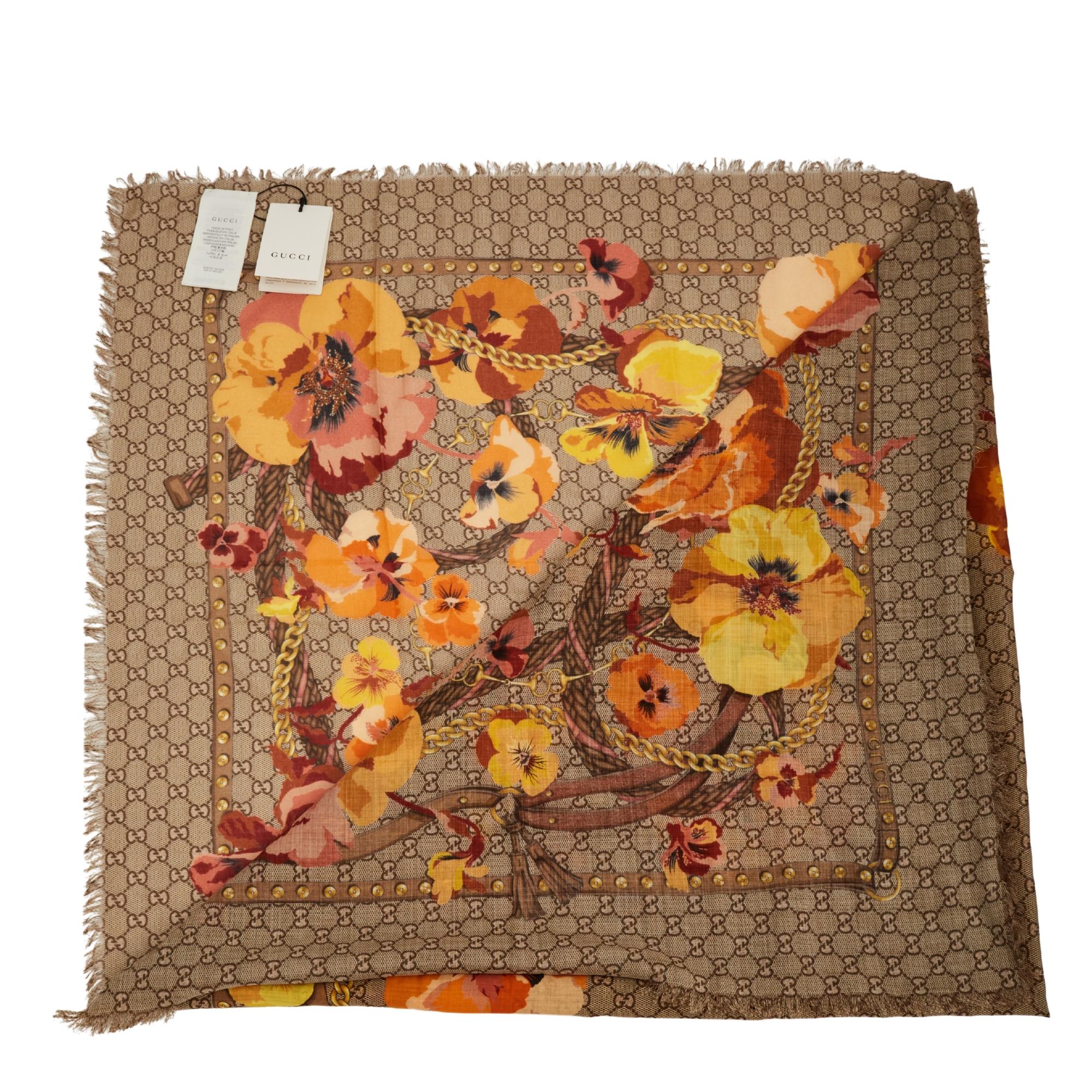 Women's Gucci GG Monogram Yellow Flowers Fall Scarf or Shawl (508797)