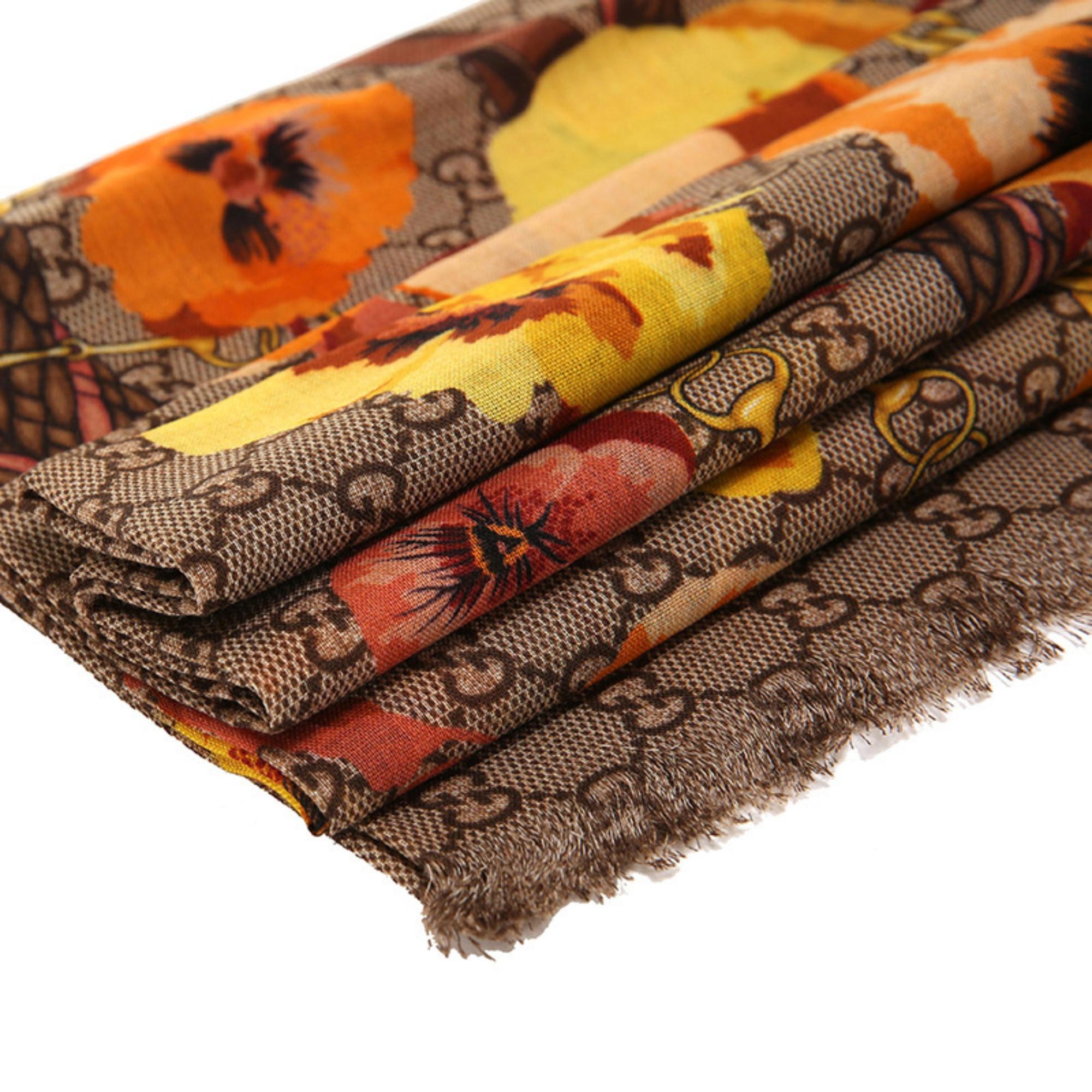 Gucci GG Monogram Yellow Flowers Fall Scarf or Shawl (508797) 1