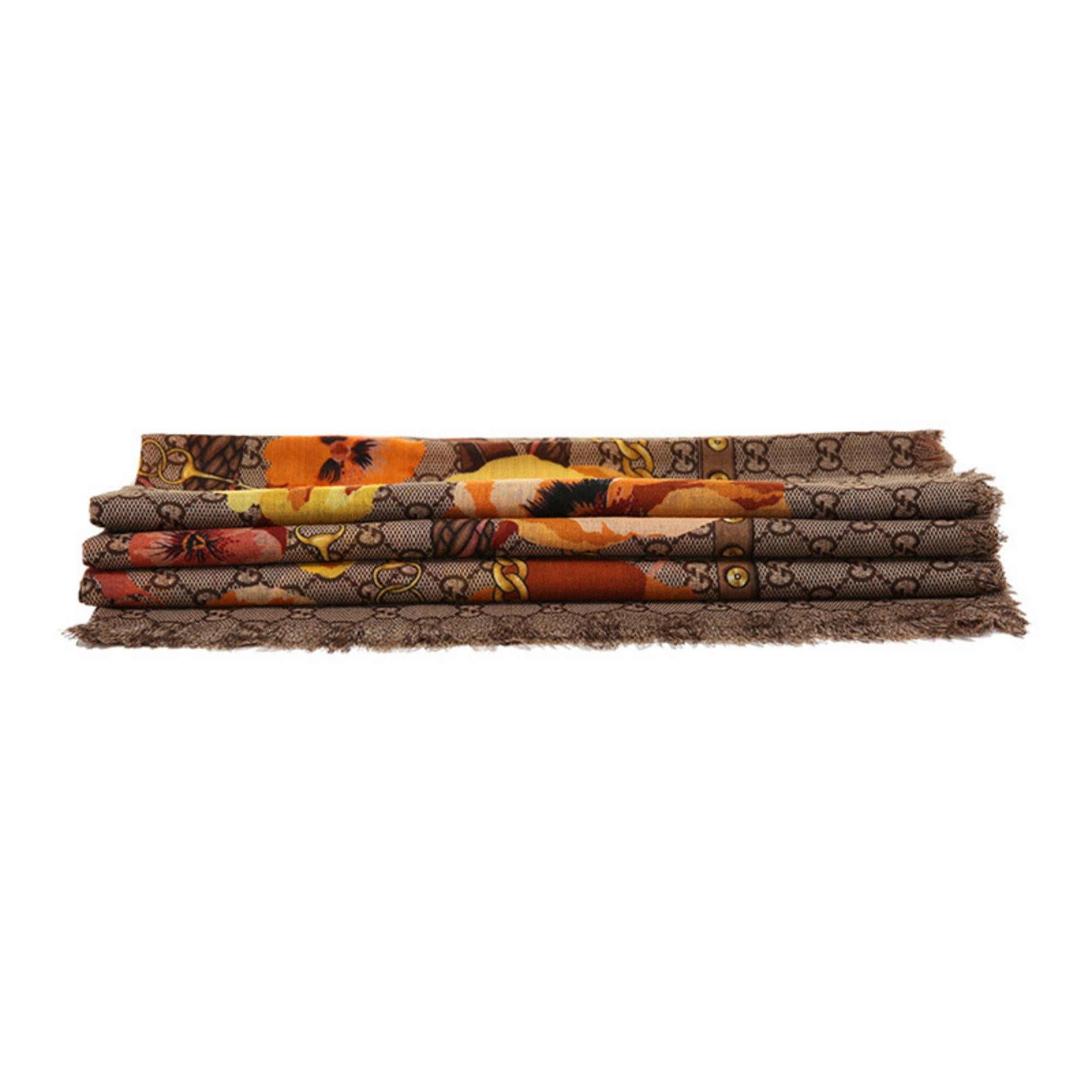 Gucci GG Monogram Yellow Flowers Fall Scarf or Shawl (508797) 2
