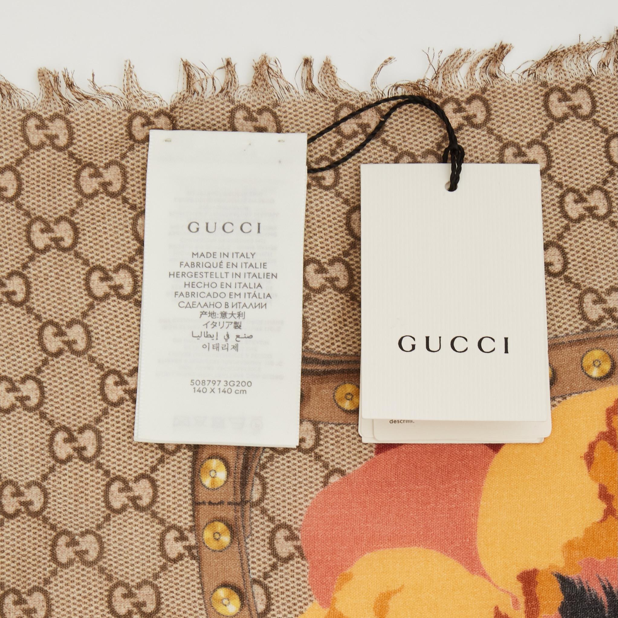 Gucci GG Monogram Yellow Flowers Fall Scarf or Shawl (508797) 3