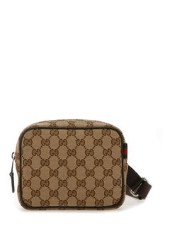 Gucci GG Motif Technical Fabric Shoulder Bag — Beige