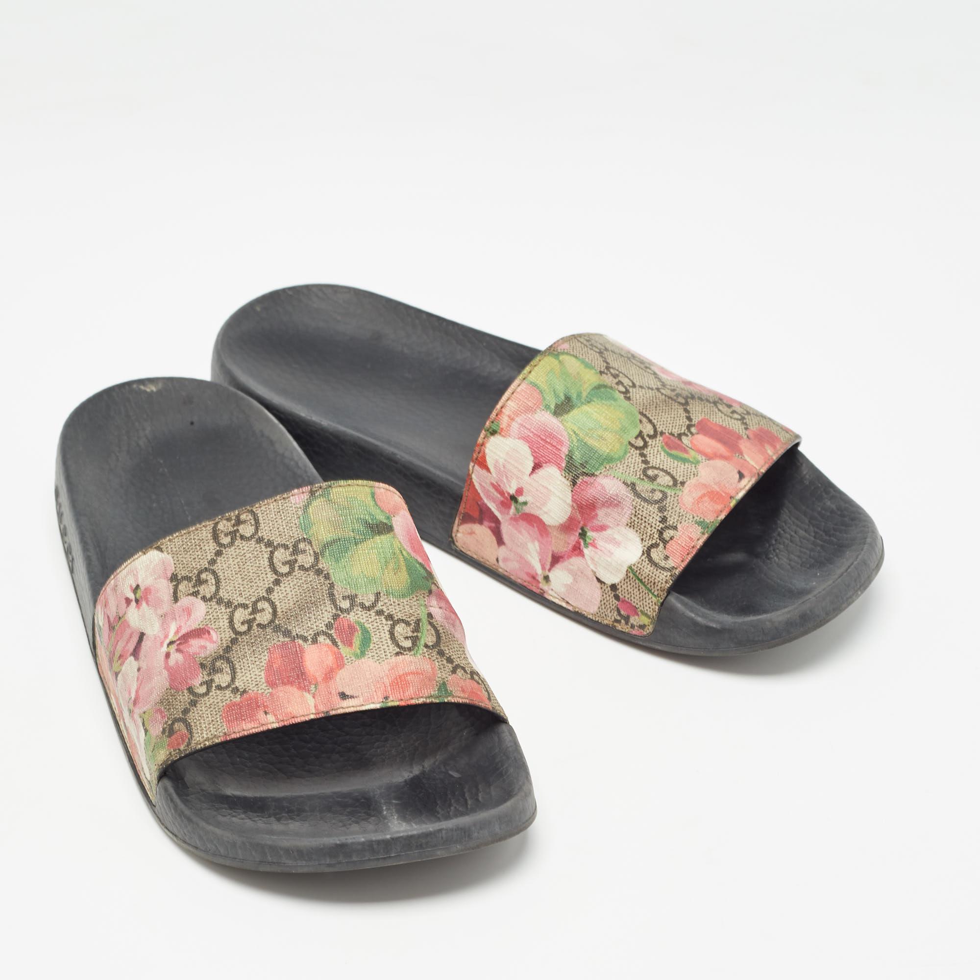 Women's Gucci GG Multicolor Canvas Floral Slide Flats Size 39