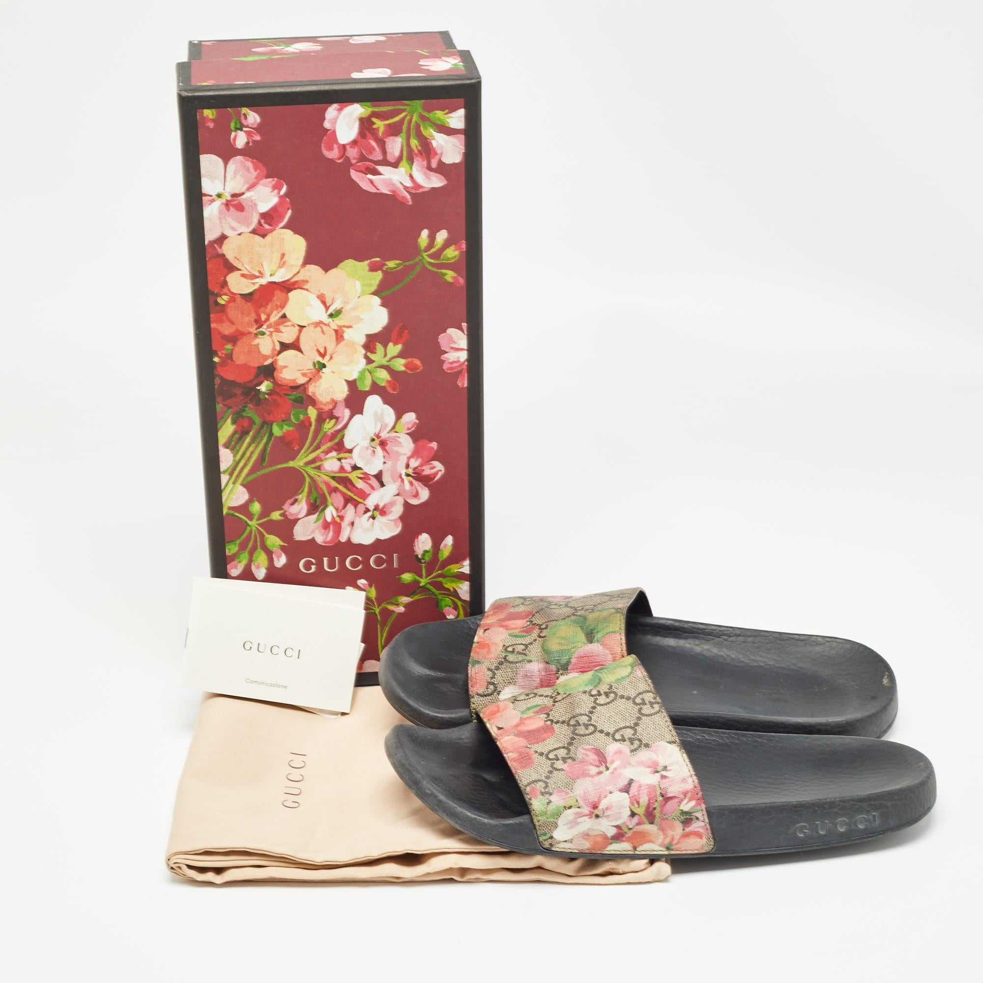 Gucci GG Multicolor Canvas Floral Slide Flats Size 39 5