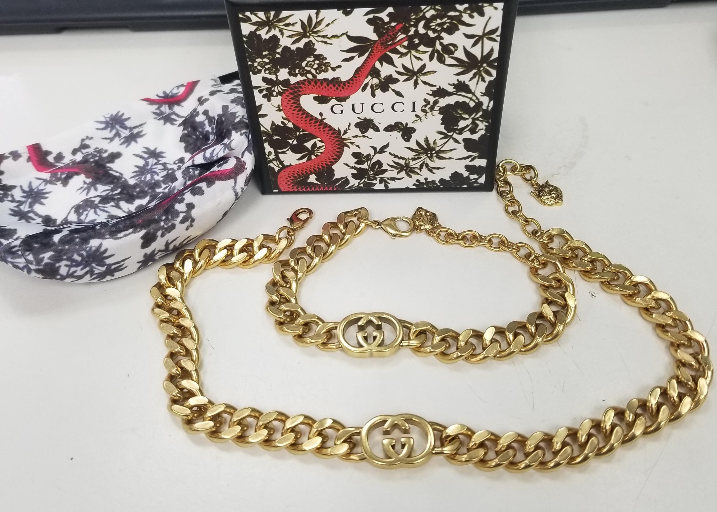 Women's or Men's Gucci GG Necklace and Bracelet
