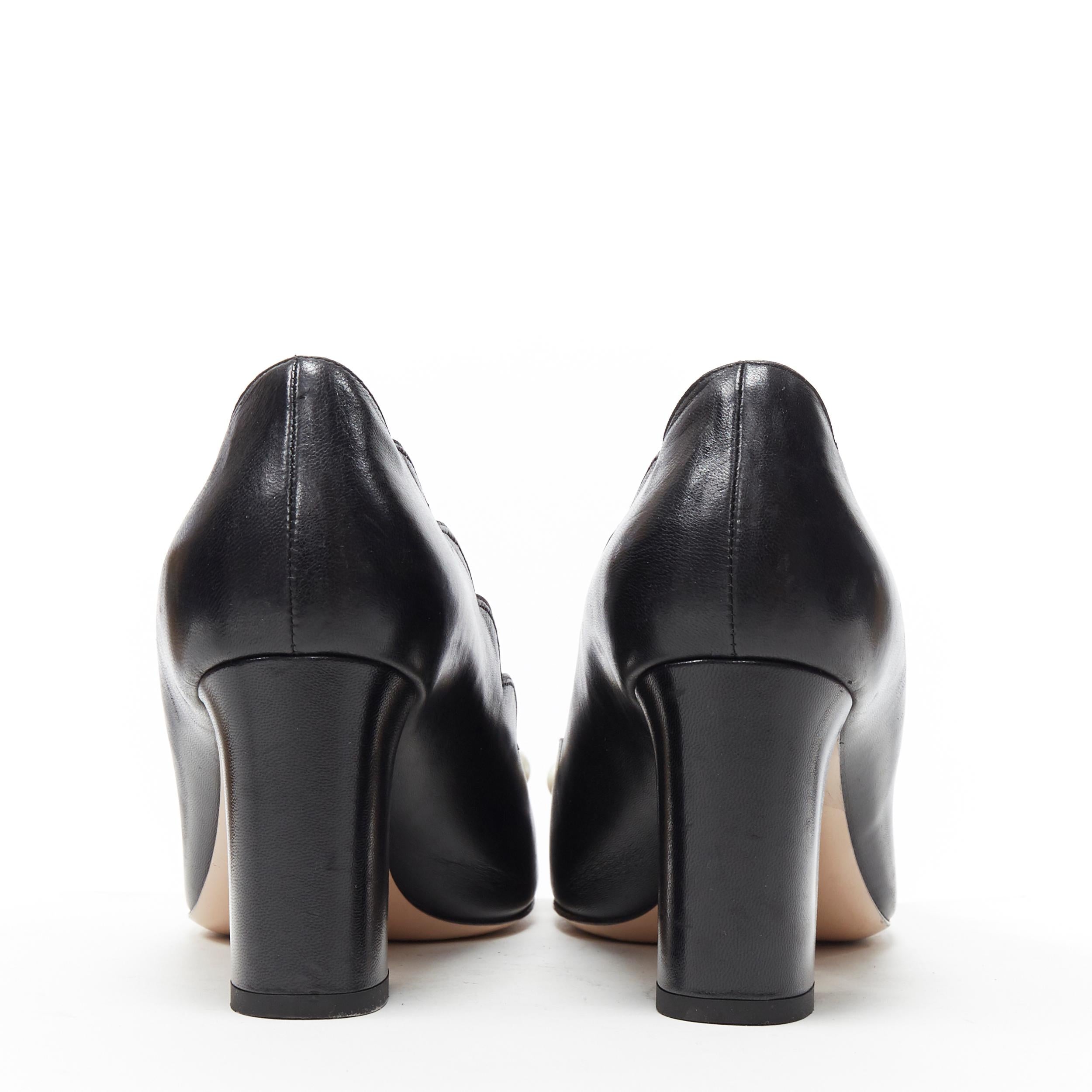 De las mujeres GUCCI GG Perla cuero negro borde festoneado punta redonda tacón grueso bomba EU37.5