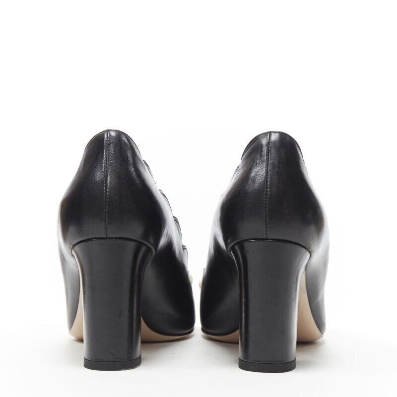 GUCCI GG - Escarpins à talons ronds à bord festonné en cuir noir avec perles EU37,5 Pour femmes en vente