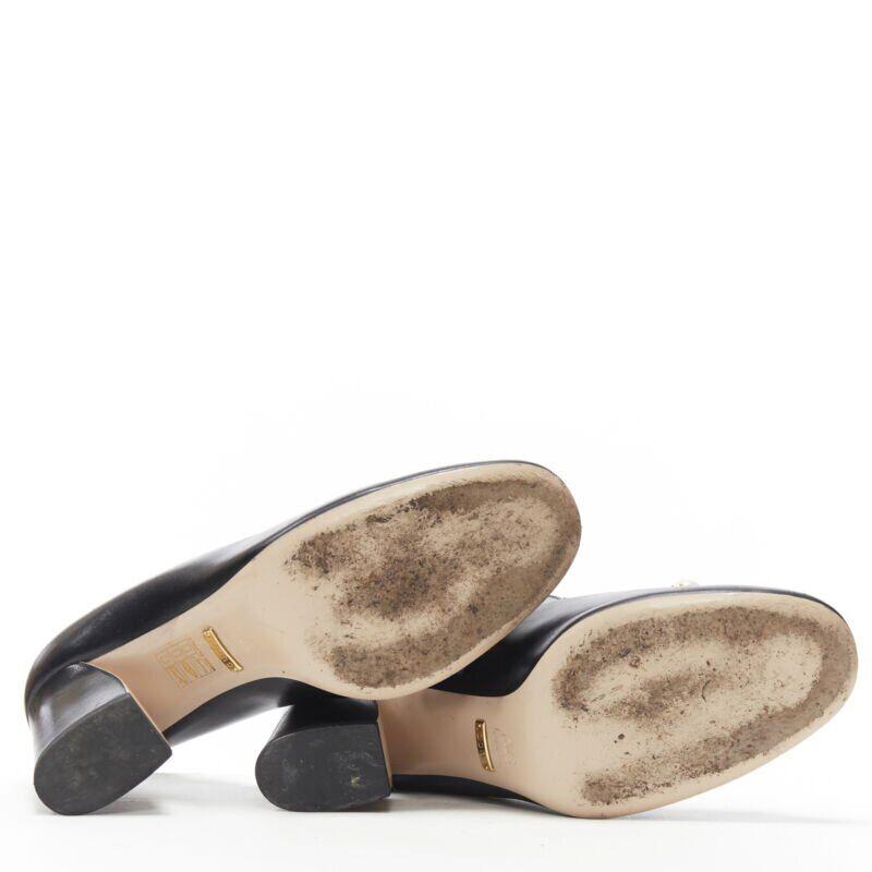 Women's GUCCI GG Pearl black leather scalloped edge round toe chunky heel pump EU37.5 For Sale