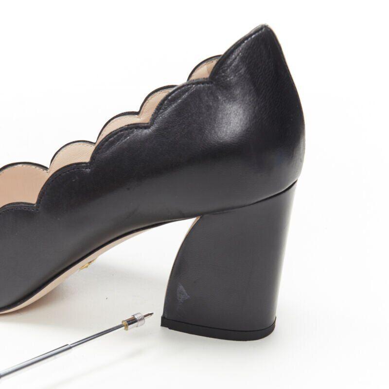GUCCI GG Pearl black leather scalloped edge round toe chunky heel pump EU37.5 For Sale 3