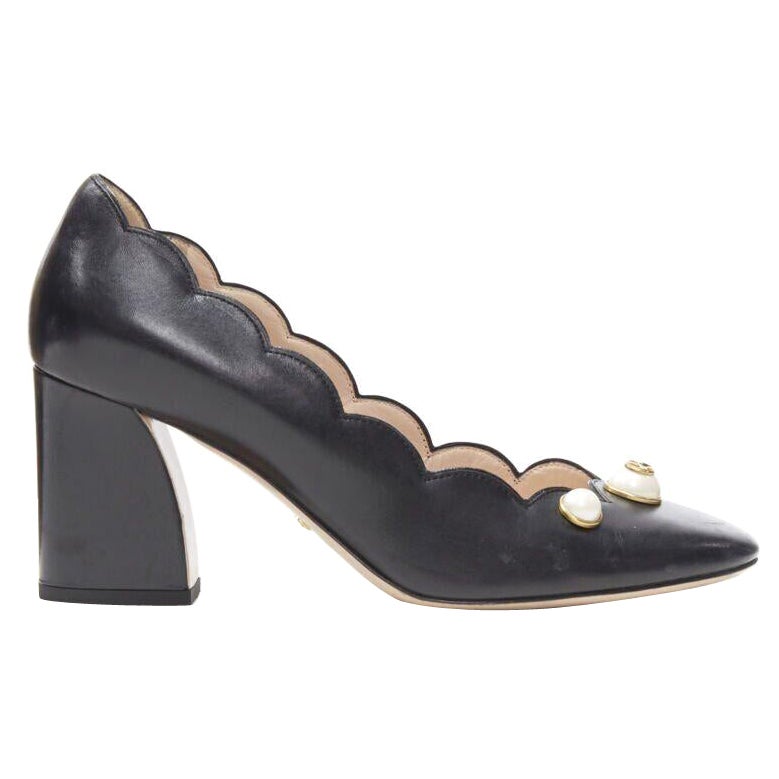 GUCCI GG Perle schwarze Leder Pumps mit gewelltem Rand und rundem Zehenbereich EU37,5 im Angebot