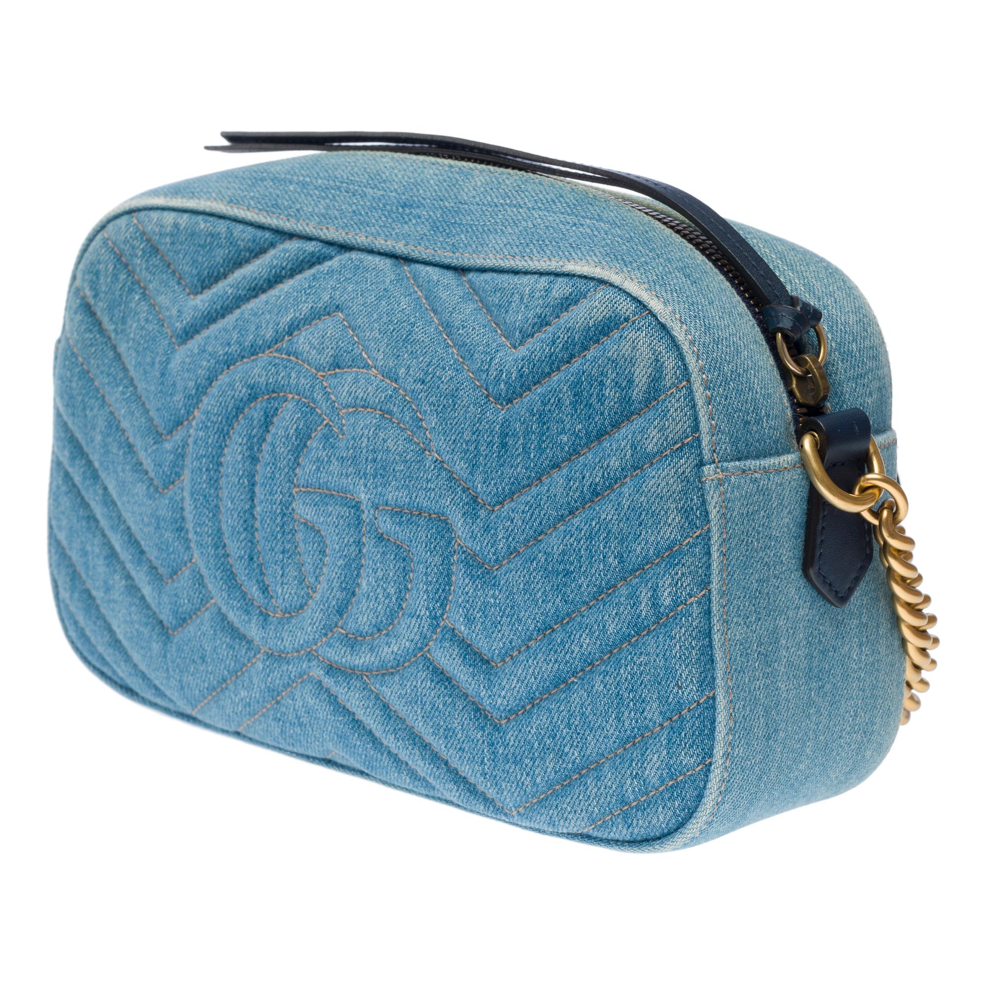 Gucci GG Pearly Marmont shoulder bag in blue denim , GHW For Sale 2
