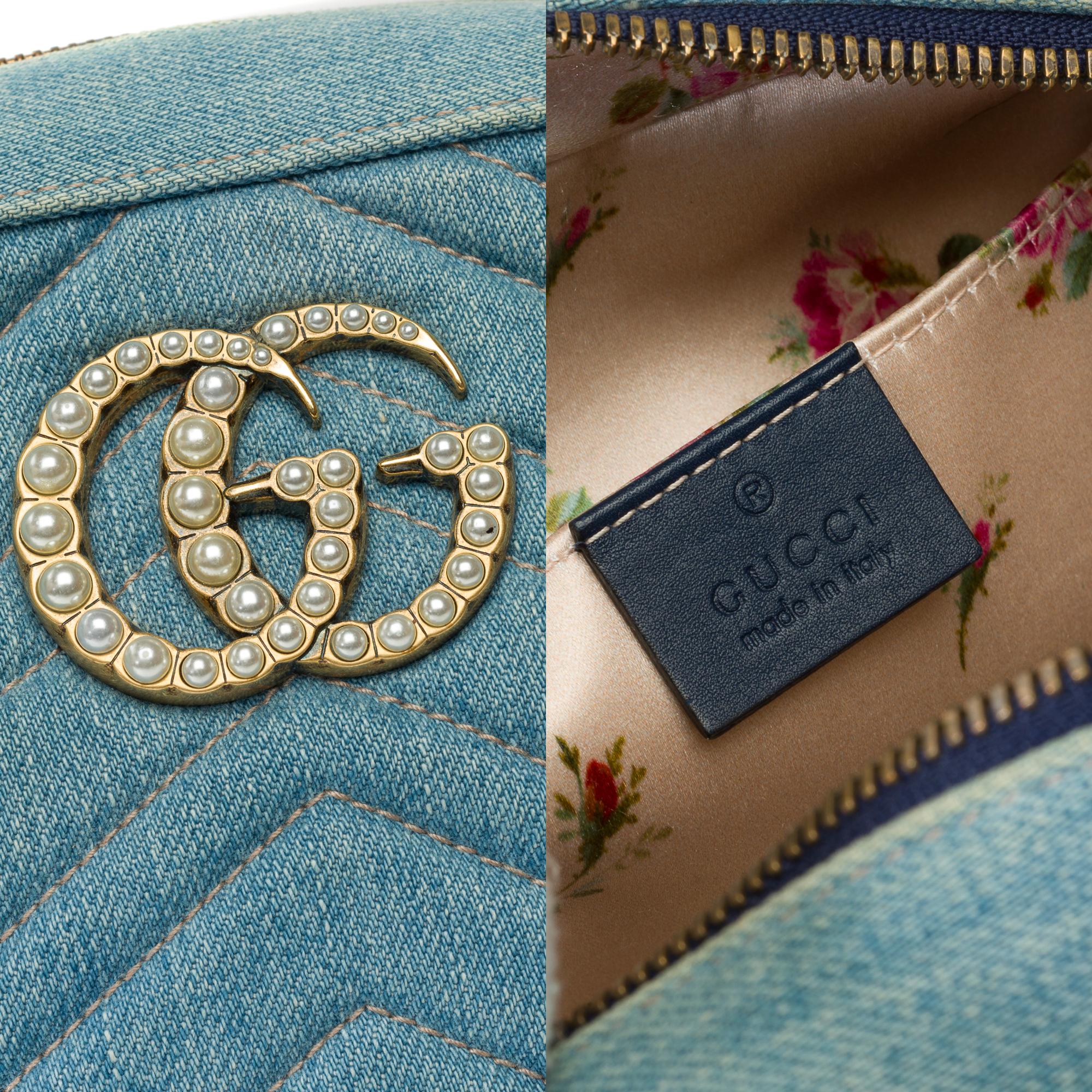 Gucci GG Pearly Marmont shoulder bag in blue denim , GHW For Sale 4