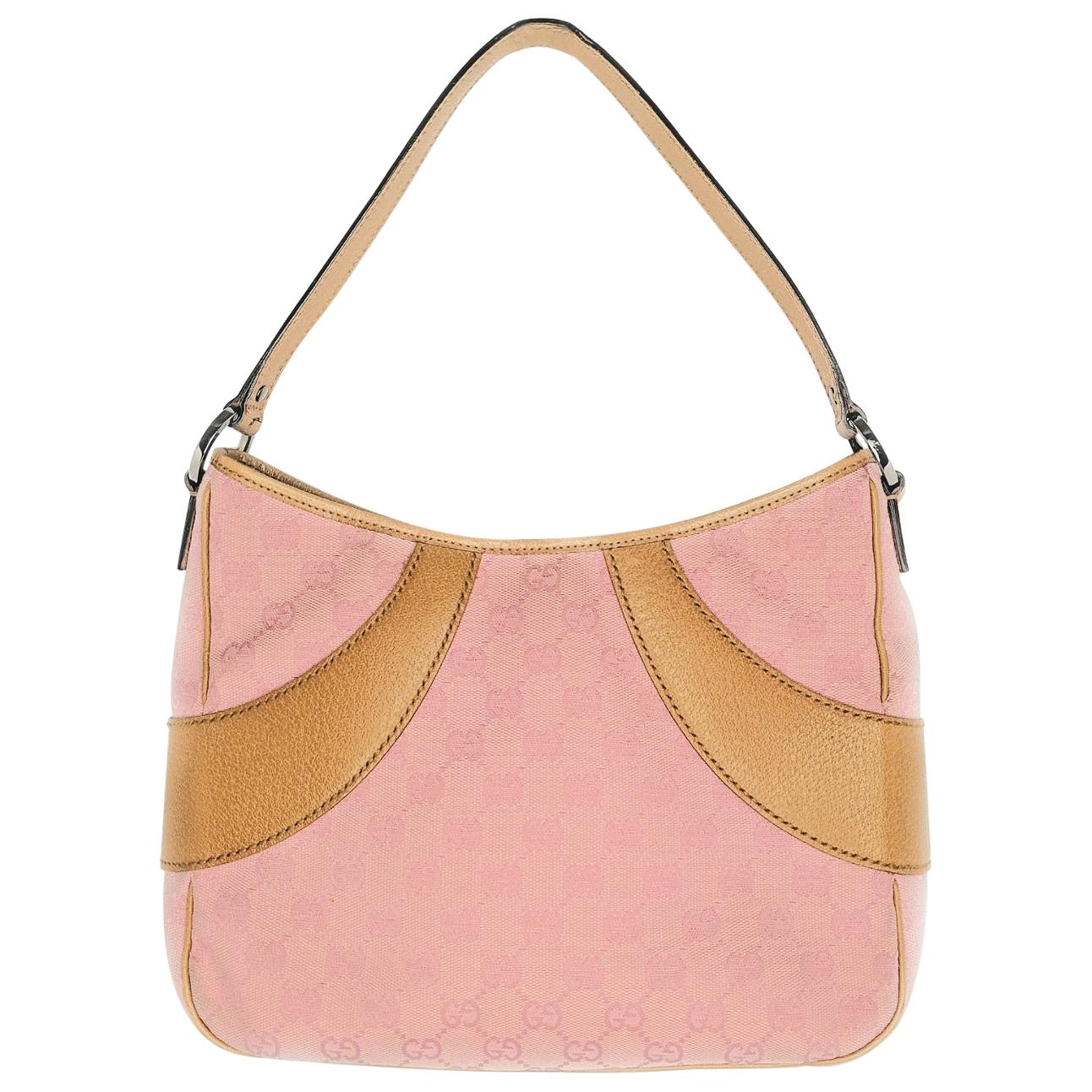 Gucci GG Pink Canvas Leather Small Hobo Shoulder Bag