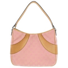 Gucci GG Pink Canvas Leather Small Hobo Shoulder Bag