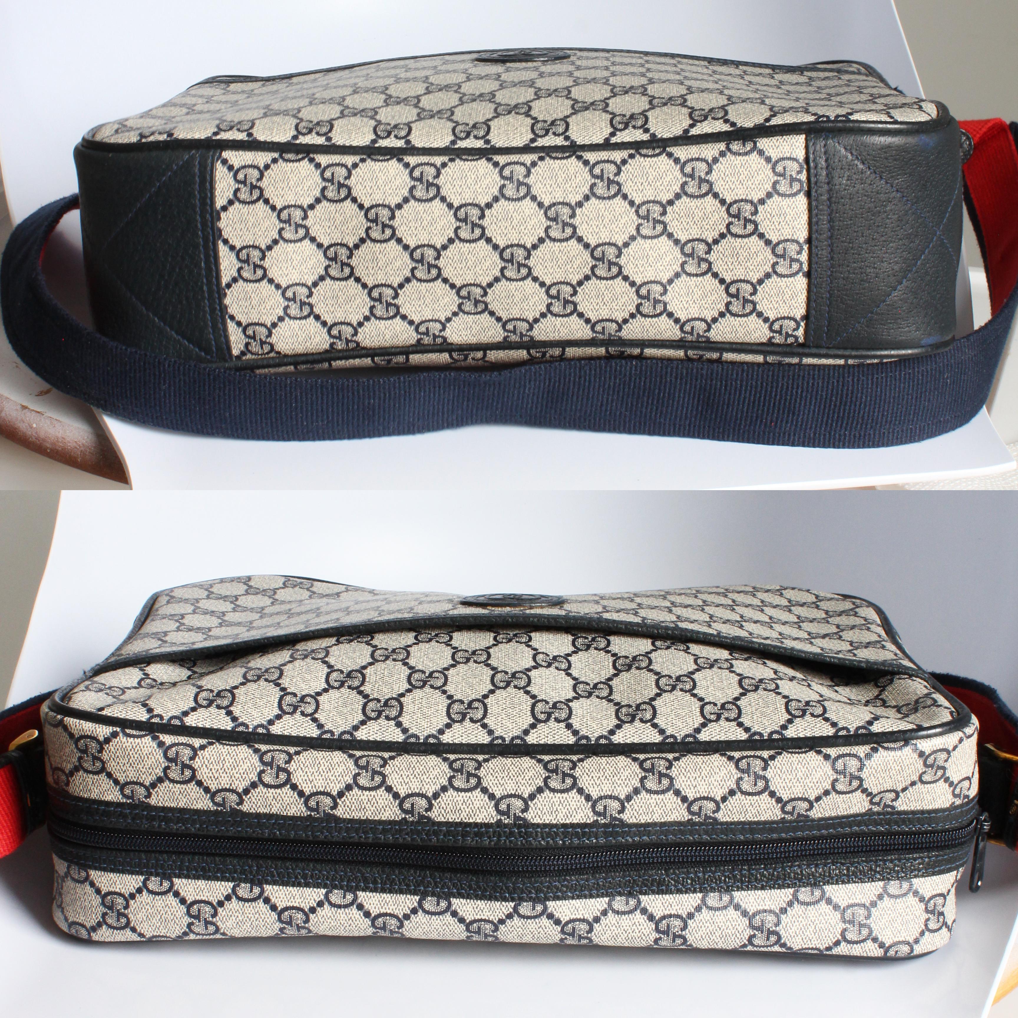 Gucci GG Plus Messenger Bag Travel Carry On with Removable Pouch Navy Vintage For Sale 5