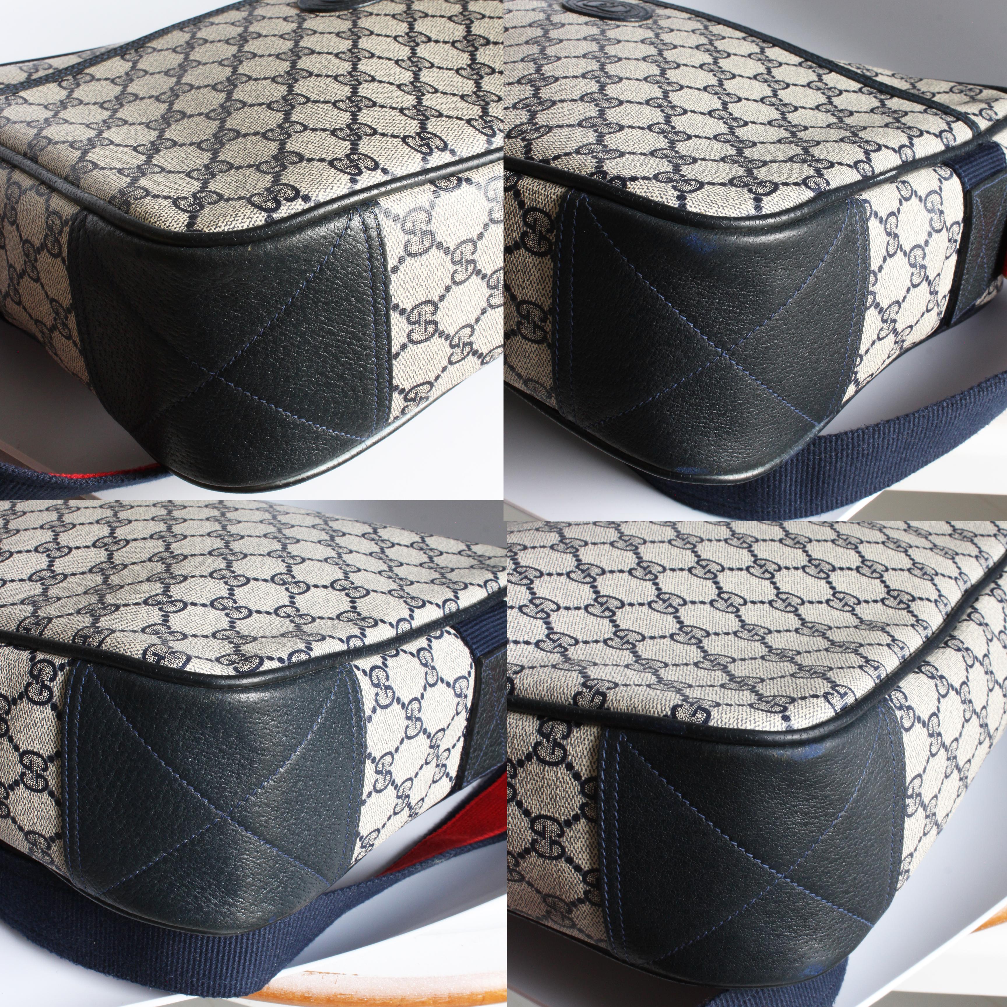 Gucci GG Plus Messenger Bag Travel Carry On with Removable Pouch Navy Vintage For Sale 6
