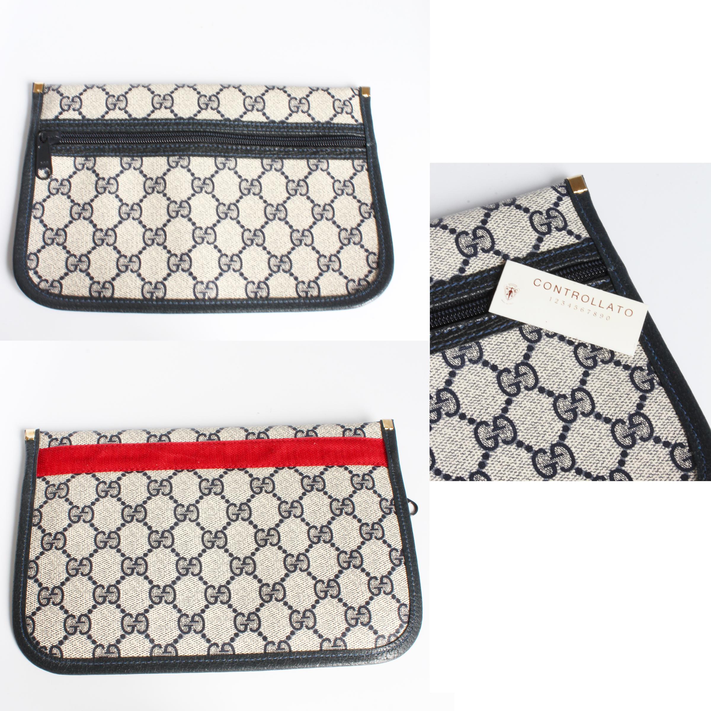Gucci GG Plus Messenger Bag Travel Carry On with Removable Pouch Navy Vintage For Sale 8