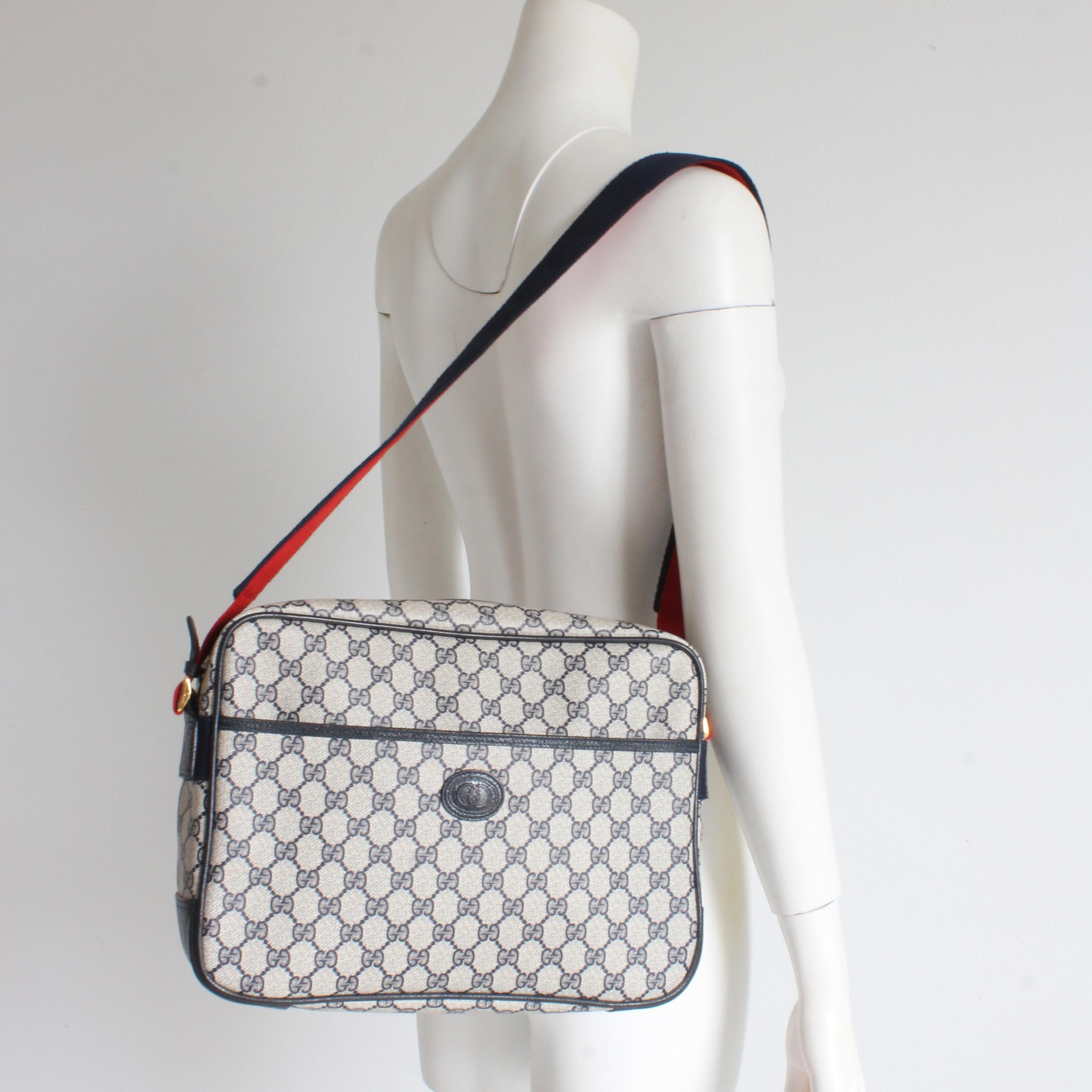 Gucci GG Plus Messenger Bag Reisetasche mit abnehmbarem Beutel in Marineblau Vintage im Angebot 1