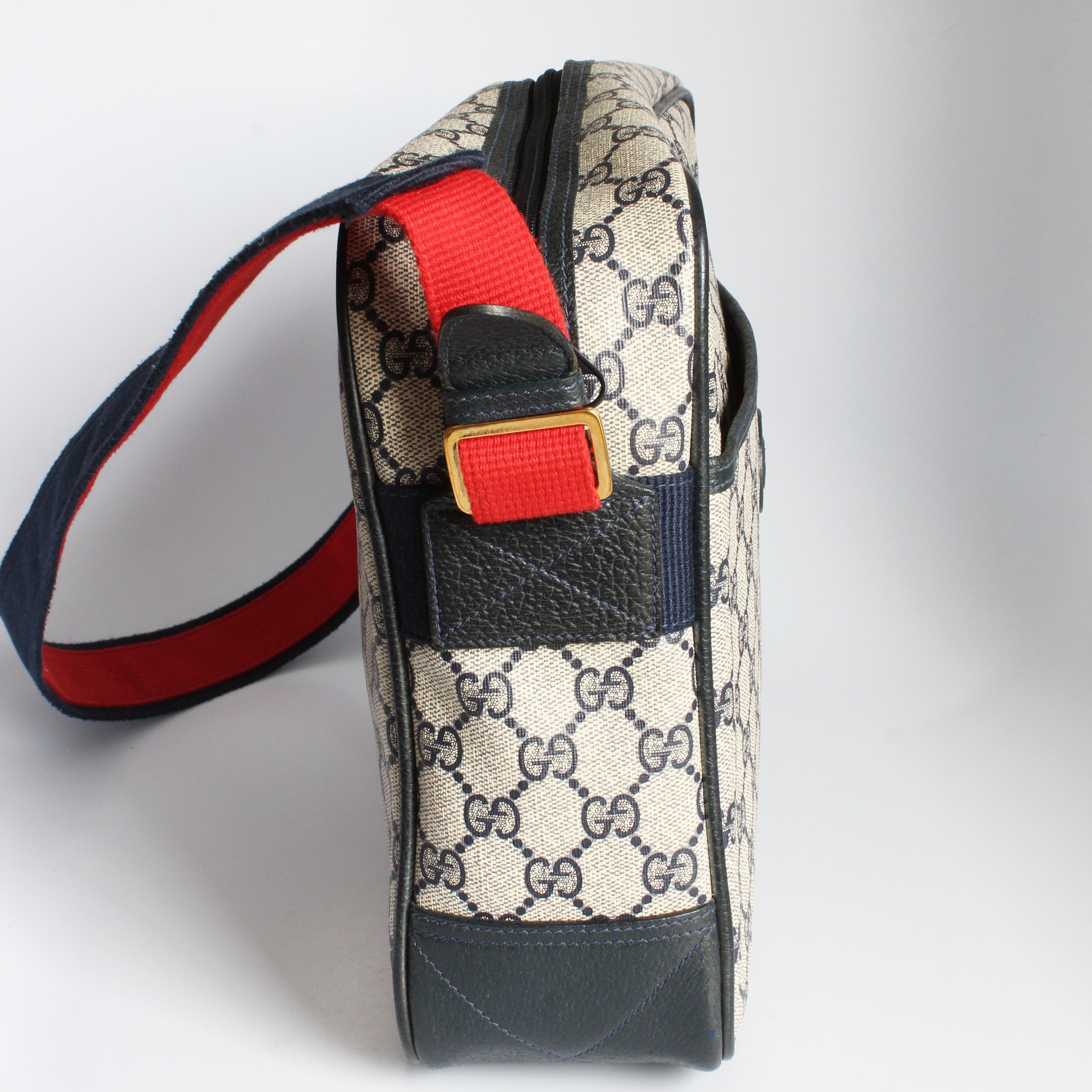 Gucci GG Plus Messenger Bag Travel Carry On with Removable Pouch Navy Vintage For Sale 2