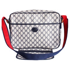 Gucci GG Plus Messenger Bag Travel Carry On with Removable Pouch Navy Retro