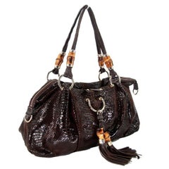 Gucci GG Python Embroider Bamboo with Tassels Leather Shoulder Bag