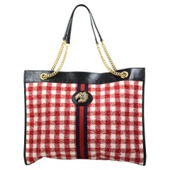 Gucci Gg Rajah Red and White Tweed Chain Large Tote Bag 537219