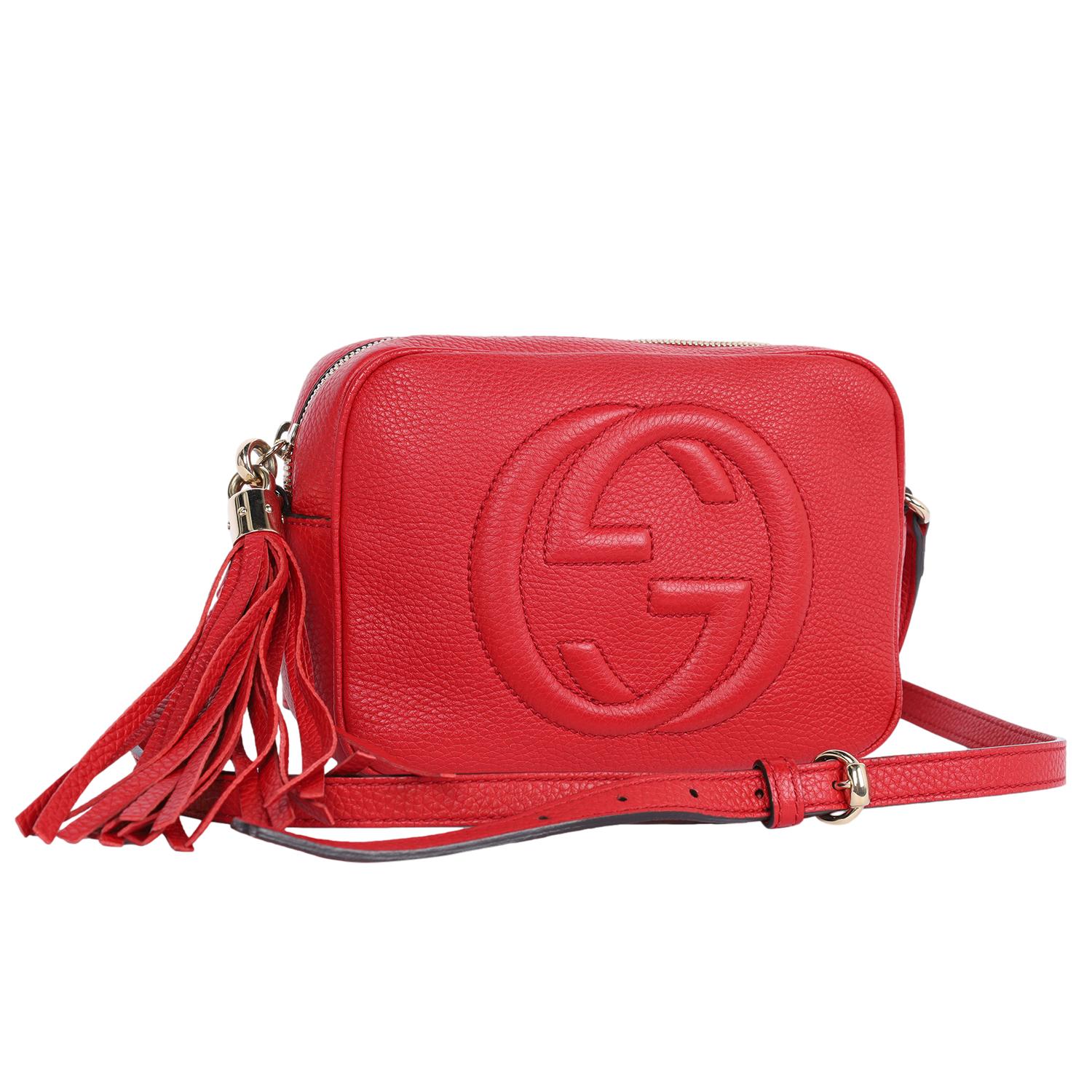 Gucci GG Red Soho Disco Leather Cross Body Bag In Excellent Condition For Sale In Salt Lake Cty, UT