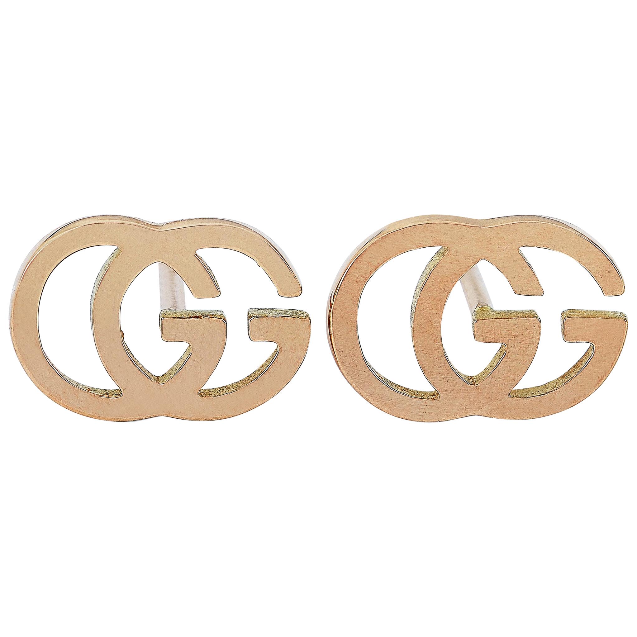 Gucci GG Running 18 Karat Rose Gold Stud Earrings