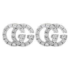 Gucci GG Running 18 Karat White Gold 0.10 Carat Diamond Earrings