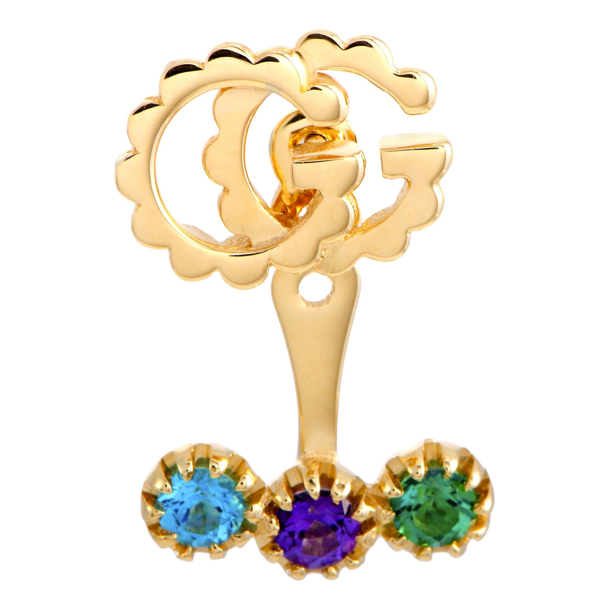 Gucci GG Running 18 Karat Yellow Gold and Multiple Gemstones Mono Earring